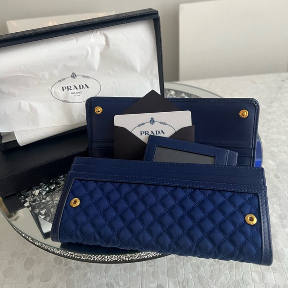 Prada Tessuto Quilted Nylon Continental Flap Wallet 1M1132, Blue - Picture 3 of 10